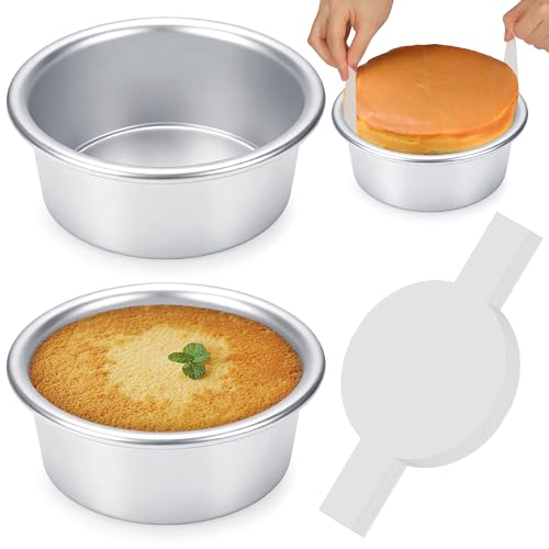 6 Inch Cake Pans Set of 2, Small Cake Pans With 60PCS Parchment Paper for Birthday Smash Layer Cakes, No-Stick Round Cake Pans for Home Kitchen, Aluminum Pans & 6 X 3 Inch, Heavy Duty & Oven Safe