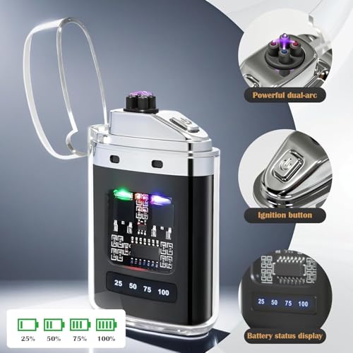Image of BIRDLINE USB Rechargeable Electric Lighter, Windproof, Dual Arc Flameless Plasma Lighter Ideal for Candles, Outdoor, Camping, Travel, Smoking, LED Display Light with Fancy Design, Cool Pocket Gadget.