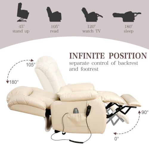 Image of Infinite Position Lay Flat Power Lift Recliner Chair for Elderly, Beige