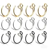 Foyods 12 piercings falsos para la nariz, aro de nariz sintético con clip para mujeres y hombres, anillo de nariz ajustable de acero inoxidable, falso, no necesita perforación (oro, plata, negro)