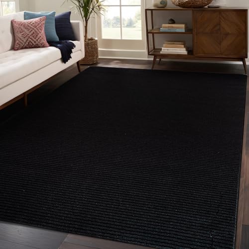 Beverly Rug Non-Slip Modern Rug 5x7 Solid Traditional Rubber Backing Machine Washable Soft Thin Indoor Area Rugs for Living Room Stain Resistant Non Shedding Casual Carpet (5 x 7 Black)