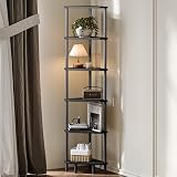 IRCPEN 6 Tier Corner Shelf, 66.5'' Tall Standing Shelf, Narrow Display Shelf Stand, Modern Corner Bookshelf, Plant Stand, Corner Bookcase for Living Room, Bedroom, Bathroom, Black LCS502B