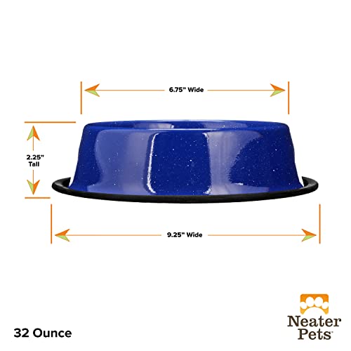 Neater Pet Brands - Outdoor Camping Style Pet Bowl - Enamel Ware Blue Black Granite Colors - Dog Cat No Tip Skid Bowls (32 Oz, Blue) #TOP4