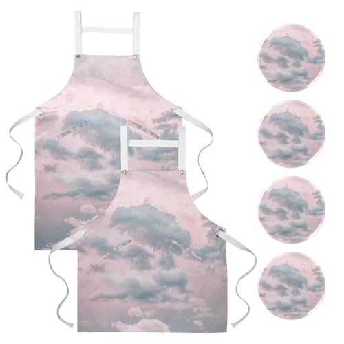 Tablier de serveuse rose et multicolore idéal pour bistrot et pâtisserie