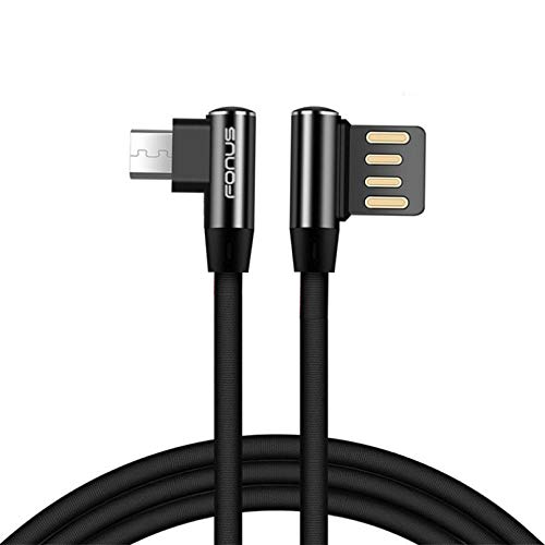 Right Angle L-Shaped Durable 6ft Long USB Cable Wire Sync Micro-USB Power Cord [Cotton Braided] [Fast Charge] Black Compatible with Amazon Fire HD 10, 8, Kindle DX, Fire, HD 6, 7, 8.9, HDX 7, 8.9
