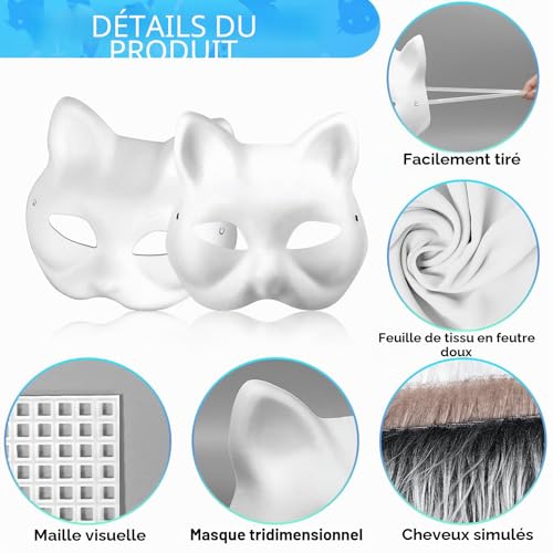 Draupnir 6 Pièces Therian Chat Masque, DIY Blanc Papier Masque – vue 3