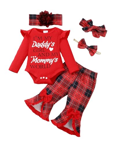 Image of SUNNY PIGGY Newborn Baby Girl Clothes Infant Outfits Romper Floral Fall Outfit Bell Bottoms Pant Sets Hat Headband Flowerpant