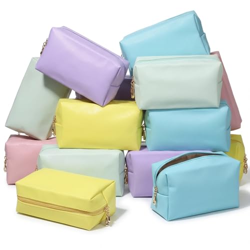 15pcs Preppy Makeup Bags Bulk PU Leather Cosmetic Bag Waterproof Plain Travel Toiletry Bags Makeup Pouches Bulk Toiletry Pouch for Women Girls Party Gift Travel Storage Organizer Skincare Bag Purse
