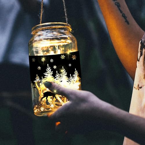 Peacoblue Recortes de silhueta de veado selvagem e árvore para frascos, lata de pedreiro, vidro, dec