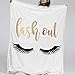 BlessLiving Eyelash Print Blanket Black Gold Girls Cute Eyes Sherpa Throw Blanket Super Soft Reversible Ultra Luxurious Plush Blanket (Throw, 50 x 60 Inches)