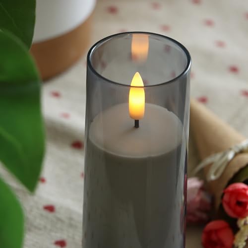 Image of CANDLE CHOICE Indoor Outdoor Flameless Candles with Timer Waterproof Realistic Flickering Battery Operated Pillar LED Lights with Acrylic Shell Wedding Party Christmas Decorations 6 Pack 2 inchx6 inch Grey