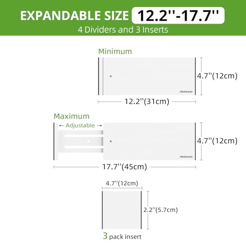 ANTOWIN 4 Pack Expandable Drawer Dividers, 4.7'' High, Extend from 12.2'' to 17.7'', Dresser Drawer Organizers, Bamboo Separators for Kitchen, Bedroom, Office, Bathroom (White) - Image 6