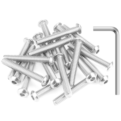Image of 20 Pieces 1 /4-20 x 1-5 /8 inch Button Head Socket Cap Screws Bolts, HELIFOUNER 304 Stainless Steel (18-8) Screws, Bright Finish, Fully Threaded