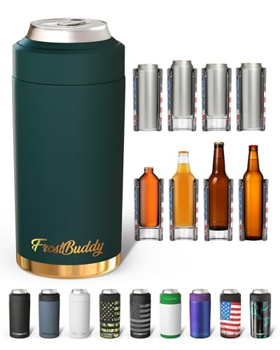 Image of Frost Buddy Universal Buddy Can Cooler - Fits All - For Regular 12 & 16 oz or Slim-Size Bottles - Insulated Double-Walled Stainless Steel (Emerald Elegance)