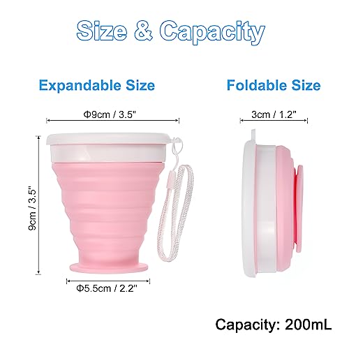 PATIKIL Collapsible Cup, 200mL Travel Folding Cup Silicone Portable Drinking Cup for Camping Hiking Outdoors Pink - Image 2