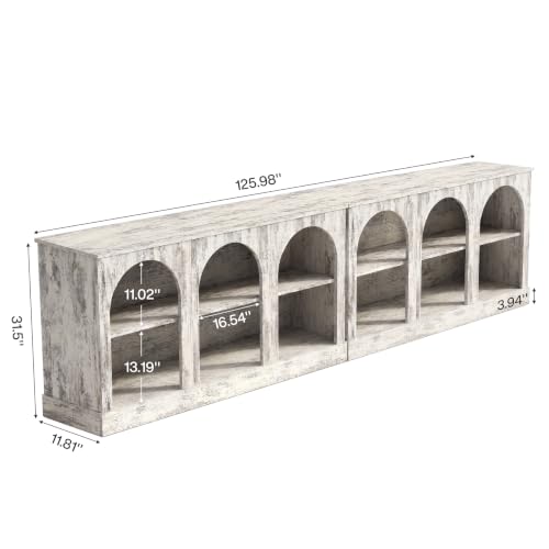 Image of Tribesigns Farmhouse Console Table Set of 2, Extra Long Entryway Table with 3 Tier Storage, Wooden Rectangular Sofa Table Behind The Couch for Entrance, Hallway, Living Room, Distressed White