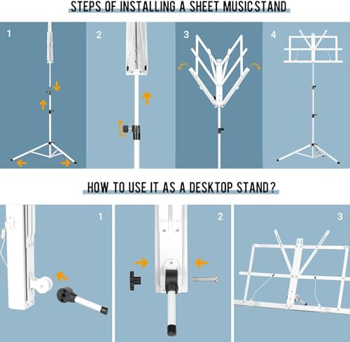 Image of CAHAYA Foldable Music Stand Extra Stable Lightweight Portable Adjustable Music Stand & Table Stand 2 in 1 Dual Use with Metal Carry Bag White
