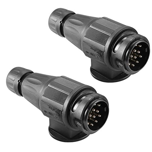 DARKGUARD 13pin Trailer Plug 12v,2Pieces 13 Pin Trailer Plug Waterproof ISO1724, 7 pin Trailer Adapter,13 pin Trailer Connector,7pin Towing Plug, Caravan MalePlug for Van Camion RV Towbar(DG13P-2)