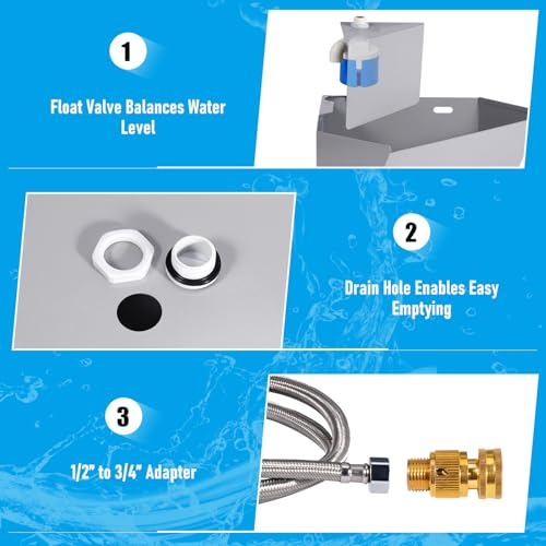 PAUQRWIE 1.6Gal Automatic Livestock Waterer with Float Valve, Self-Filling Drinking Trough Corner Wall Mount, Stainless Steel Dog Water Feeder for Horse Goat Cattle Pets