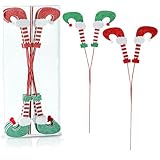 ZHANYIGY 8Pcs Christmas Elf Feet Picks - Red White/Red Green Tree Decoration Ornaments for Home Office Party