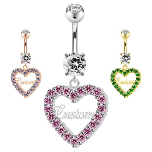 MOTICIUS Custom Belly Button Ring for Women Personalized Name Belly Ring with Heart Personalized Navel Piercing Jewelry Custom Navel Rings Gifts (Birthstone)