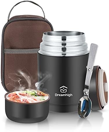 Dreamhigh® Thermobehälter für Essen 800 ml, Edelstahl Warmhaltebehälter Speisegefäß für Essen, Thermoskanne Essen Auslaufsicher, inkl. Löffel, 12 Stunden Heiß, 12 Stunden Kalt