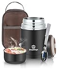 Dreamhigh® Thermal Food Flask, 800ml, Soup Flask with Spoon, Stainless Steel Vacuum Insulated Food Container, Leak-Proof, with Carrying Bag, Keep Hot/Cold for 12 Hours (Black)