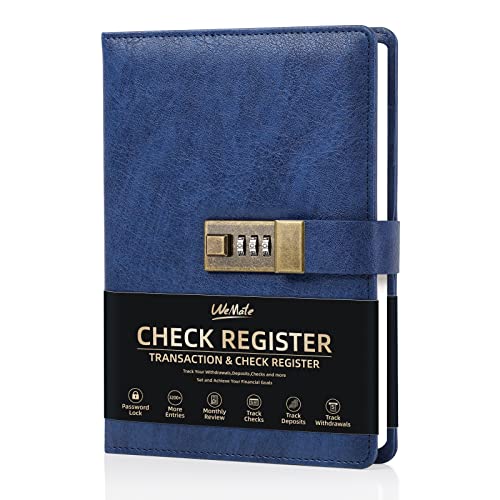 Wemate Check Registers With Vintage Lock, A5 Pu Leather Check Registers For Personal Checkbook, Ledger Transaction Registers Log Book Track Financial Status For Personal & Business - Blue #TOP10