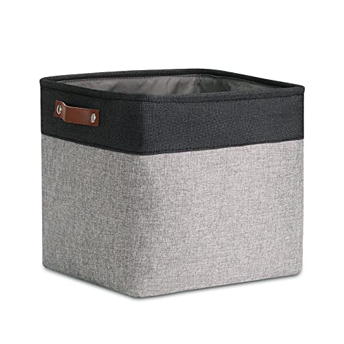 Image of DULLEMELO Cube Basket for Storage, Collapsible Fabric Cube for Organizing, Storage Cube for Closet, Laundry, Nursery, Shelves, Decorative Basket for Gifts Empty (Black&Gray)