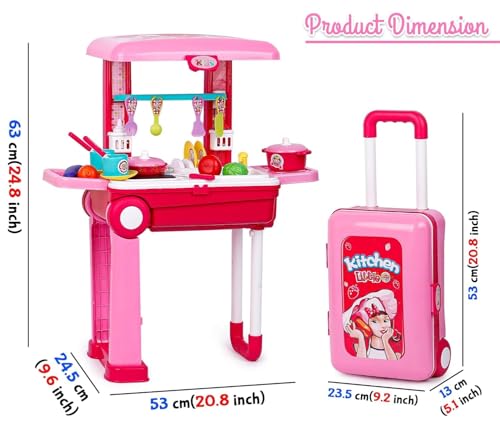 Image of Zest 4 Toyz Kitchen Set for Kids Girls Big Cooking Set Light Sound Toys Portable Trolley Pretend Play Toys Battery Operated (Pink) Made in India