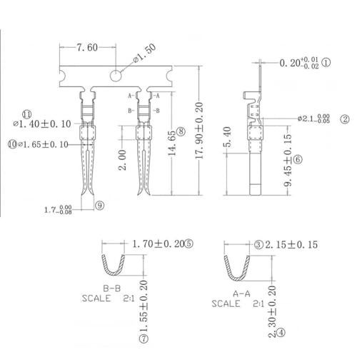 200 pzas Pines D-Sub Hembra 2mm Oro para Conectores miniatura 6