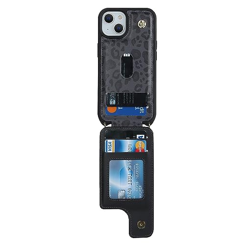 Image of for iPhone 13 Case with Card Holder for Women,Phone Case with Strap,Crossbody Lanyard,RFID Blocking,Ring Stand,Snap Clasp,Cute Wallet Cases for iPhone 13(6.1 inch,Black Leopard)