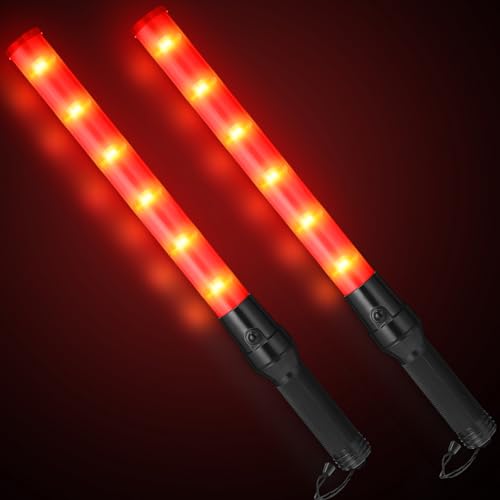 Weewooday 2 Pack 21 Inch LED Traffic Wand with 3 Flashing Modes,Red