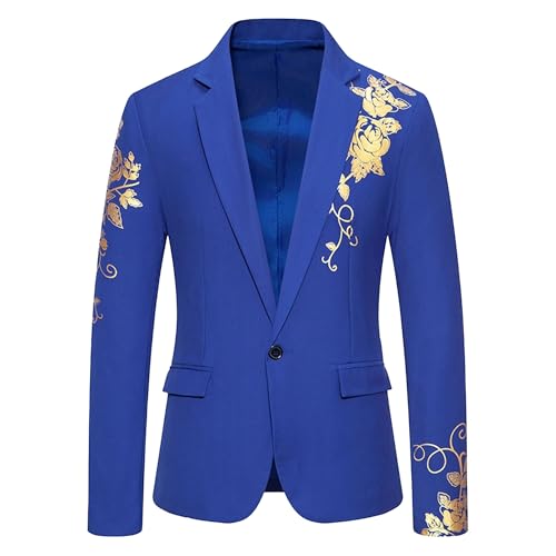 Men's Slim Fit Gold Foil Print Blazer Casual Stylish Suit Jacket Versatile Modern Sport Coat