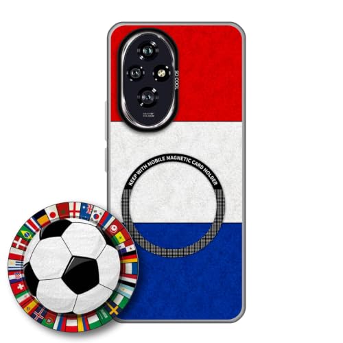 JGOYGYI Case for Honor 200 with Magnetic Detachable Collapsible Grip Stand, Shockproof Silicone Bumper Cover, French Flag Football Design,Pattern 5