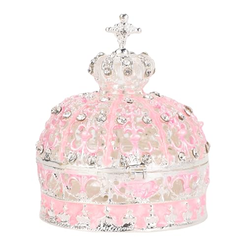 NUMNBE Joyero Corona Esmaltado, Caja de Almacenamiento Pequeña de Metal Vintage, Color Dorado - Diseño Elegante con Cristales, Ideal para Anillos, Collares y Pendientes (Plata Rosa)