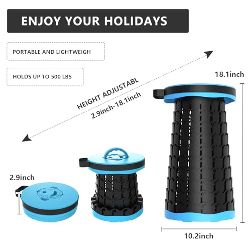 VIVETERA Upgraded Collapsible Stool with Max Load Capacity 330lbs Portable Telescoping & Folding Design Retractable Seat for Camping, Gardening, Fishing & Outdoor Adventures​ (Blue) — view 3