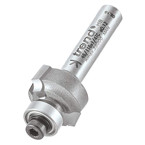 Trend Cortador profesional de enrutador Ovolo guiado por rodamientos, radio de 2 mm, vástago de 1/4 pulgadas, diámetro de corte de 16,7 mm y longitud de corte de 7,7 mm, dos rodamientos, punta de