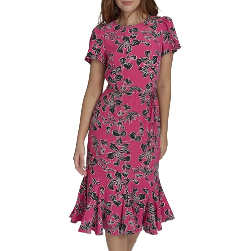 Image of Tommy Hilfiger Women's Short Sleeve Pleated Hem Rope Belt Midi Dress