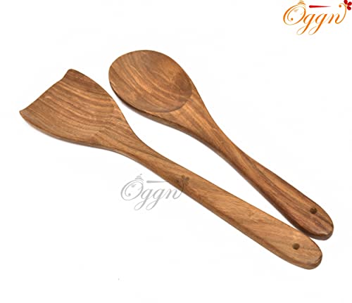 Image of Sanjeev Kapoor by OGGN Sheesham Wood Serving & Cooking Spoon Set of 6, Handmade Wooden Spatula Set for Cooking, Non Stick Kitchen Tools, Turner, Ladle, Pasta & Frying Spoon, Natural Cookware