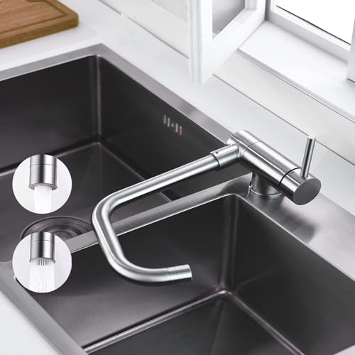 ONECE Robinet de Cuisine Rabattable, Mitigeur Évier 2 Jets Rotation 360°, Robinet devant Fenêtre, Acier Inox SS304 Brossé Anti-Empreintes