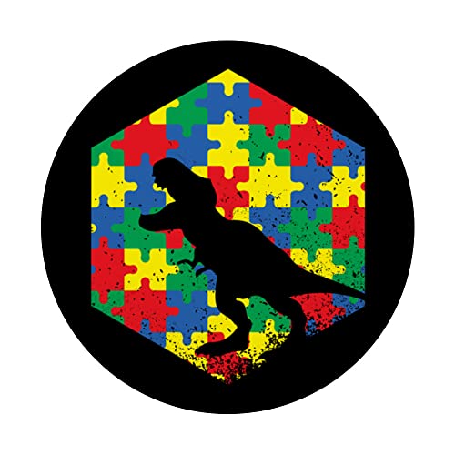 Autism Awareness Month Dinosaur Advocate Support Acceptance PopSockets Adhesive PopGrip, Black - Image 3