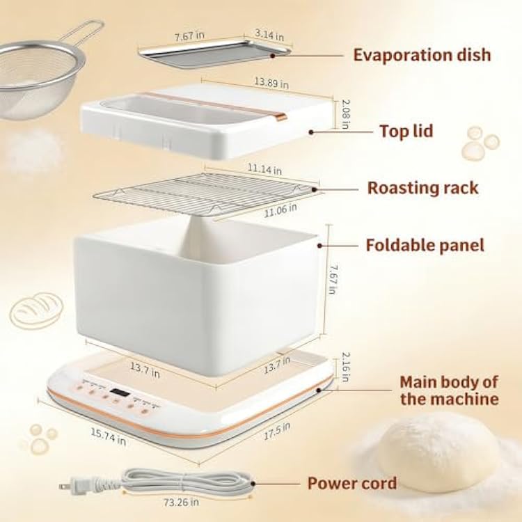 Folding Proofer & Slow Cooker, 30-250F Temp Control with 24H Timer, Collapsible Dough Fermentation Box, Space Saving Sourdough Starter Warmer Kit for Bread Pizza Dough Yogurt Home Baking