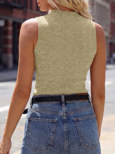 ANRABESS Sleeveless Sweater Tops for Women Summer Mock Neck Tank,Beige,XL — view 4