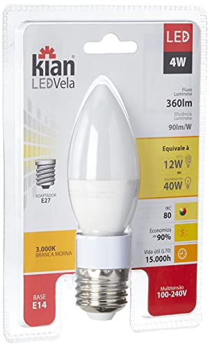 Kian - Lâmpada Led Vela Bulbo Leitoso 4W 3.000K Branca Quente Bivolt