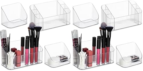 Relaxdays Kosmetik Organizer, 2er Set, Kunststoff, Beauty Organizer für Make Up, Pinsel & Co., Badbehälter, transparent (Packung mit 2), 11.94