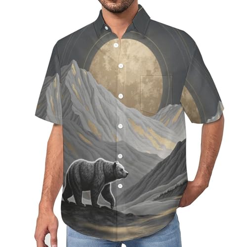 Camisa hawaiana de hombre con oso de montaña blusa manga corta ligera