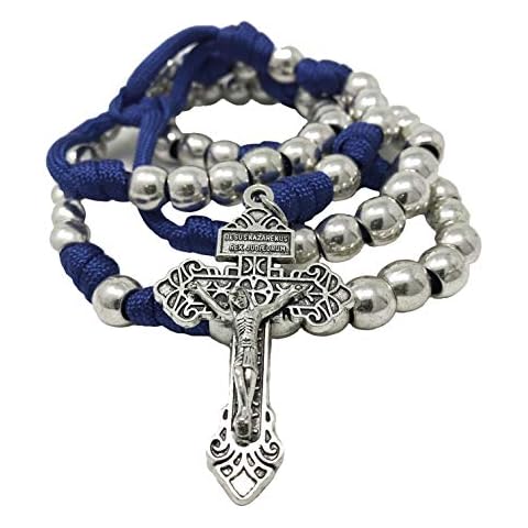 Rosary Beads Catholic For Men - Rosarios Catolicos Para Hombre - Stainless Steel Paracord Rosaries (Marian Blue) Cover