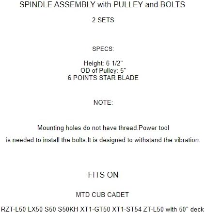 Miniatura 4 de Pieza de repuesto OEM para ensamblaje de husillo para Troy-Bilt 13AQA2KQ011 17ANCACZ066 17ARCACQ011 Z50 50" Índice de cubierta-DDR965-GTF1-61094