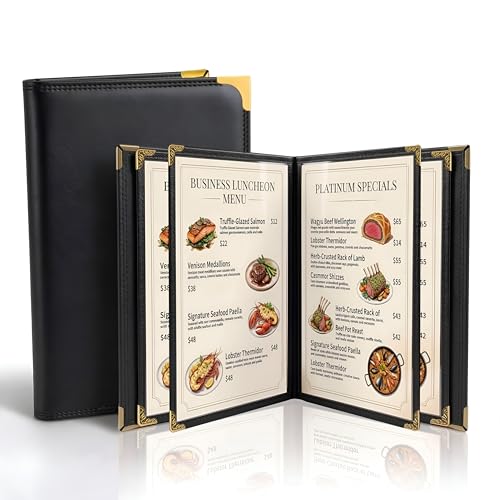 Restaurant Menu Covers 8.5 x 11 – 2 Pack Menu Holder, 4 Page 8 View Faux Leather Menu Book with Clear PVC Sleeves | Waterproof & Durable for Restaurant, Bar, Café, Hotel